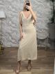 GoldPins Shoulder Midi Dress/Beige