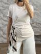 Viscose Asymmetrical SatinRibbon Top-30152/Ecru