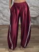 Zoz-Double Stripes Satin Pants-81726/Burgundy