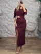 Ton-Cut Out Maxi Dress-3477/Burgundy