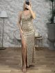 Mermaid Strassed Maxi Dress/Gold
