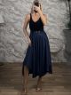 Asymmetrical Midi Belt Skirt-5569/Navy Blue