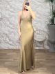 LaceTop & Straps Satin Maxi Dress-51352/Gold
