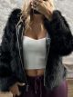 The-Hooded Furry Coat-17019/Black