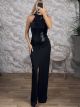 The-Sequinned HalterNeck Maxi Dress-44494/Black