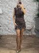 Ste-Animal Ruched Mini Dress-14193/Chocolat