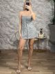 Striped Strapless Mini Skort-54574/Grey