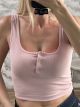 Ribbed Button CropTop-92516/Pink