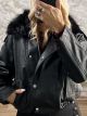 Ang-Leather Fur Bomber Jacket-2077/Black