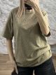 Oversized Strassed Cotton T-Shirt-8104/Khaki