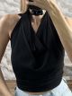 Muslin Draped OpenBack Top-13585/Black