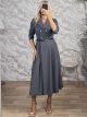 Zoz-Golden Buttons Midi Dress-2793/Grey