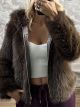 The-Hooded Furry Coat-17019/Chocolat