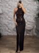 The-Sequinned HalterNeck Maxi Dress-44494/Chocolat