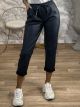 Lok-Leather Drawstring Pants-93488/Dark Blue