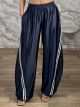 Zoz-Double Stripes Satin Pants-81726/Navy Blue