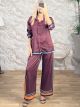 Kun-Satin Shirt&Pants Set-11079/Burgundy