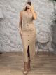 Ton-Knitted GoldButtons Dress-7393/Beige