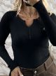 The-Ribbed Knitted Buttons Top-1273/Black