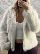 The-Hooded Furry Coat-17019/Grey Beige