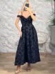 The-Retro Velvet Textured Maxi Dress-59210/Black