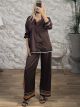Kun-Satin Shirt&Pants Set-11079/Chocolat