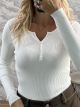 The-Ribbed Knitted Buttons Top-1273/White