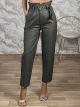 SuperHighwaist Belt Leather Pants-3206/Khaki