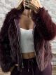 The-Hooded Furry Coat-17019/Burgundy