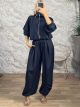 The-Ruched Oversize Tracksuit-39309/Navy Blue