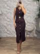 Ton-Knitted GoldButtons Dress-7393/Chocolat