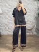 Kun-Satin Shirt&Pants Set-11079/Black