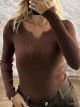 The-Ribbed Knitted Buttons Top-1273/Chocolat