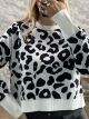 The-Animal Print Sweater-8133/White&Navy Blue