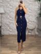 Ton-Knitted GoldButtons Dress-7393/Navy Blue