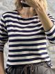 Lil-Soft Striped Viscose Top-26506/Ecru&Navy Blue