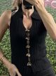Knitted Gold Hearts Button Top/Black