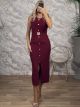 Ton-Knitted GoldButtons Dress-7393/Burgundy