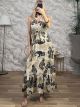 Cotton HalterNeck Maxi Dress/Black&Khaki