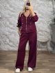 Hooded Military Buttons Striped Set-12139/Burgundy