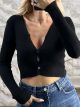 Kun-Knitted Buttons CropTop-889/Black