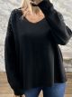 Ste-Rhinestones Shoulders Sweater-17690/Black