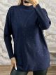 Lil-Glitter Cable Knitted Sweater-613/Navy Blue