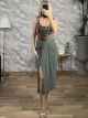 Elastic Midi Skirt-Mono/Khaki
