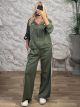 Hooded Military Buttons Striped Set-12139/Khaki