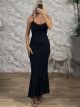 The-Mermaid Velour Floral Maxi Dress-5572/Black