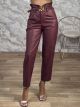 SuperHighwaist Belt Leather Pants-3206/Burgundy