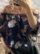 Lok-Muslin Floral Top-25861/Navy Blue