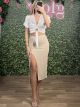 Pencil HighWaist Midi Skirt/Beige