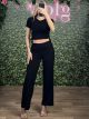 Crop Top CutOut Rip Set/Black
